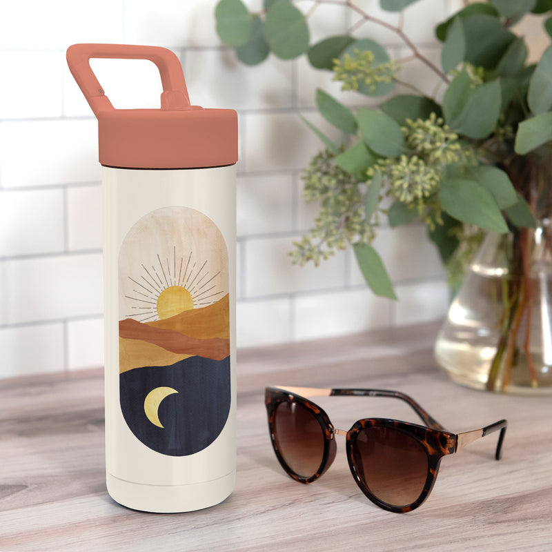 Sunrise Moon Snap-Hook Water Bottle with Straw